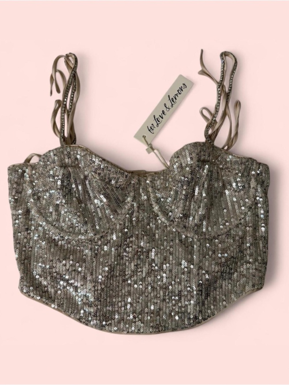 For Love & Lemons Silver Sequin Crop Bustier